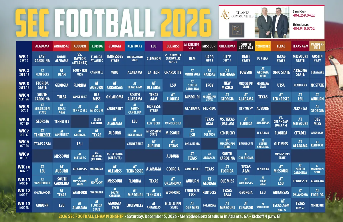 eTouch Marketing SEC Football 2026 Schedule Direct Mail Post Card Atlanta GA